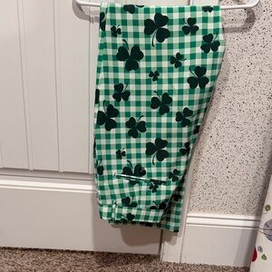 Green Checkered Men's Pants with Shamrock Design